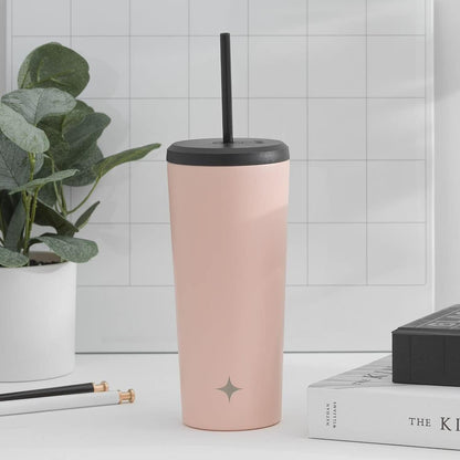 Triple Insulated 20oz Tumbler with Lid and Straw (2 Each) Vacuum Double Wall Stainless Steel Tumbler, Copper Lined for 12Hr Hold/Cold Drinks. Leakproof Water Bottle, Tea or Iced Coffee Cup