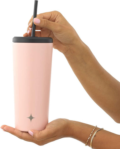 Triple Insulated 20oz Tumbler with Lid and Straw (2 Each) Vacuum Double Wall Stainless Steel Tumbler, Copper Lined for 12Hr Hold/Cold Drinks. Leakproof Water Bottle, Tea or Iced Coffee Cup