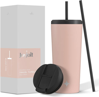 Triple Insulated 20oz Tumbler with Lid and Straw (2 Each) Vacuum Double Wall Stainless Steel Tumbler, Copper Lined for 12Hr Hold/Cold Drinks. Leakproof Water Bottle, Tea or Iced Coffee Cup