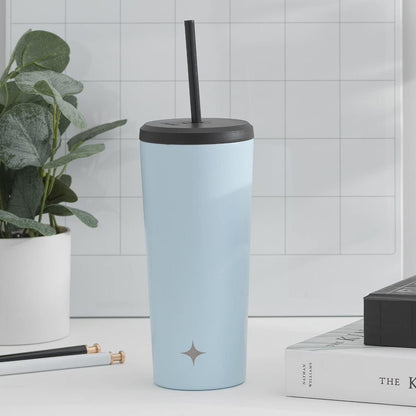 Triple Insulated 20oz Tumbler with Lid and Straw (2 Each) Vacuum Double Wall Stainless Steel Tumbler, Copper Lined for 12Hr Hold/Cold Drinks. Leakproof Water Bottle, Tea or Iced Coffee Cup
