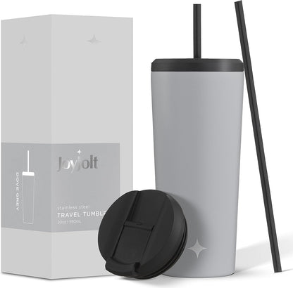 Triple Insulated 20oz Tumbler with Lid and Straw (2 Each) Vacuum Double Wall Stainless Steel Tumbler, Copper Lined for 12Hr Hold/Cold Drinks. Leakproof Water Bottle, Tea or Iced Coffee Cup