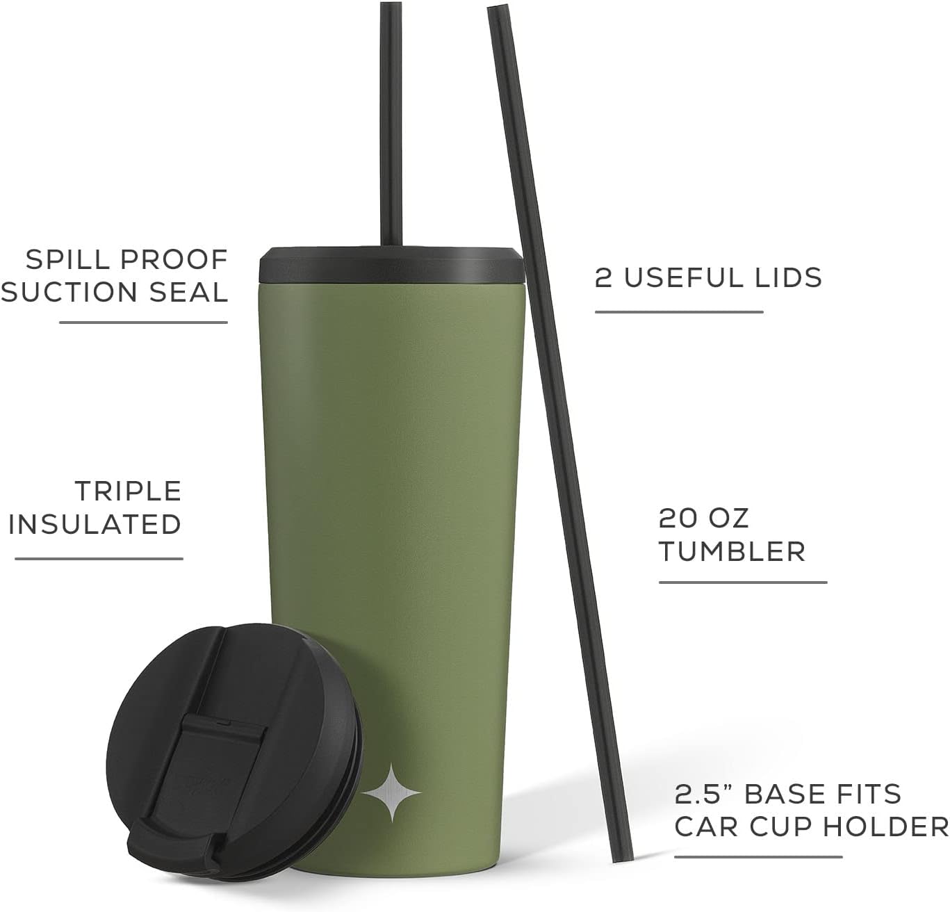 Triple Insulated 20oz Tumbler with Lid and Straw (2 Each) Vacuum Double Wall Stainless Steel Tumbler, Copper Lined for 12Hr Hold/Cold Drinks. Leakproof Water Bottle, Tea or Iced Coffee Cup