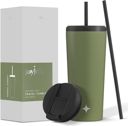 Triple Insulated 20oz Tumbler with Lid and Straw (2 Each) Vacuum Double Wall Stainless Steel Tumbler, Copper Lined for 12Hr Hold/Cold Drinks. Leakproof Water Bottle, Tea or Iced Coffee Cup