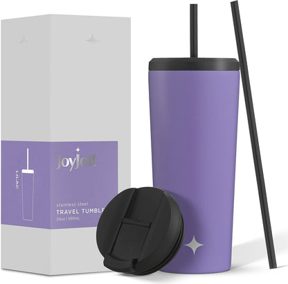 Triple Insulated 20oz Tumbler with Lid and Straw (2 Each) Vacuum Double Wall Stainless Steel Tumbler, Copper Lined for 12Hr Hold/Cold Drinks. Leakproof Water Bottle, Tea or Iced Coffee Cup