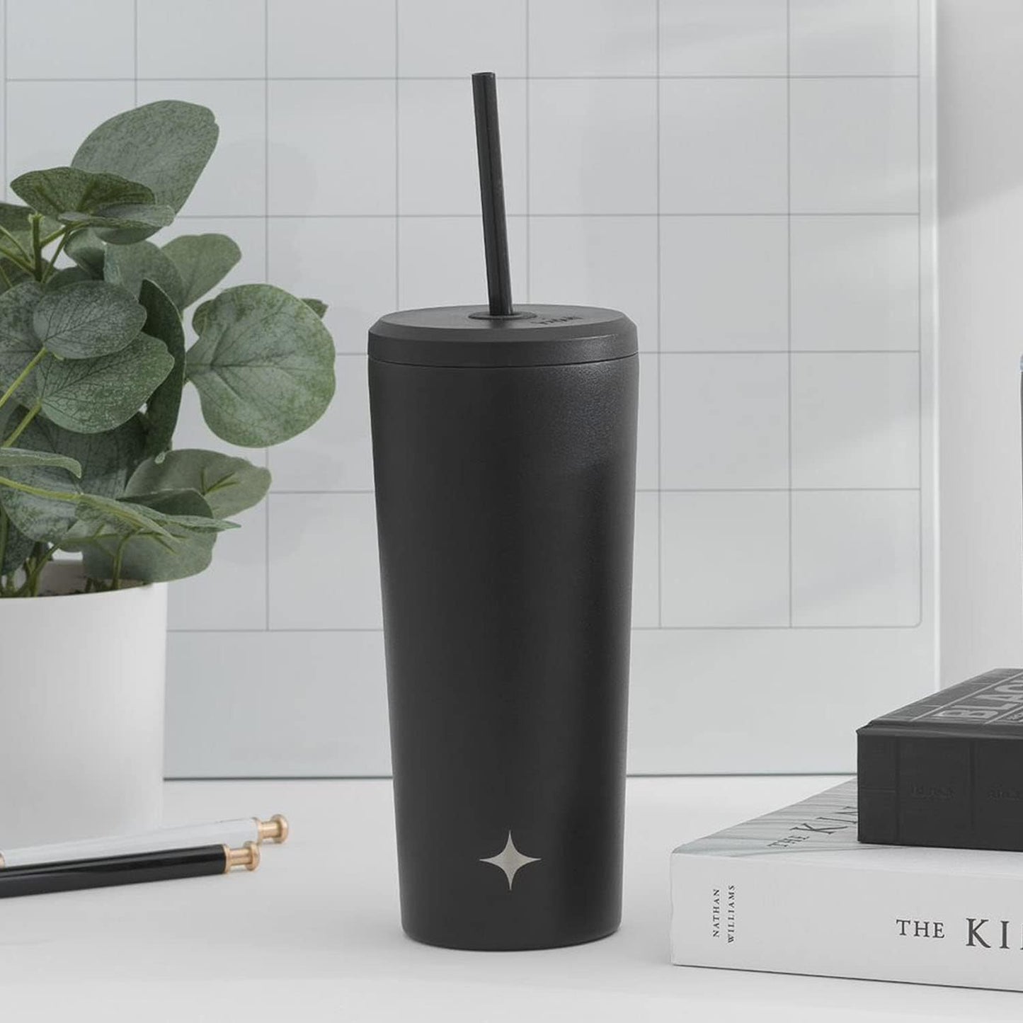 Triple Insulated 20oz Tumbler with Lid and Straw (2 Each) Vacuum Double Wall Stainless Steel Tumbler, Copper Lined for 12Hr Hold/Cold Drinks. Leakproof Water Bottle, Tea or Iced Coffee Cup