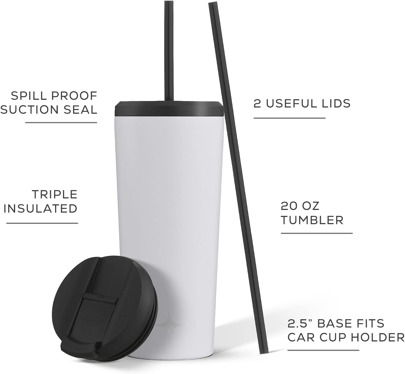 Triple Insulated 20oz Tumbler with Lid and Straw (2 Each) Vacuum Double Wall Stainless Steel Tumbler, Copper Lined for 12Hr Hold/Cold Drinks. Leakproof Water Bottle, Tea or Iced Coffee Cup