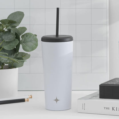 Triple Insulated 20oz Tumbler with Lid and Straw (2 Each) Vacuum Double Wall Stainless Steel Tumbler, Copper Lined for 12Hr Hold/Cold Drinks. Leakproof Water Bottle, Tea or Iced Coffee Cup