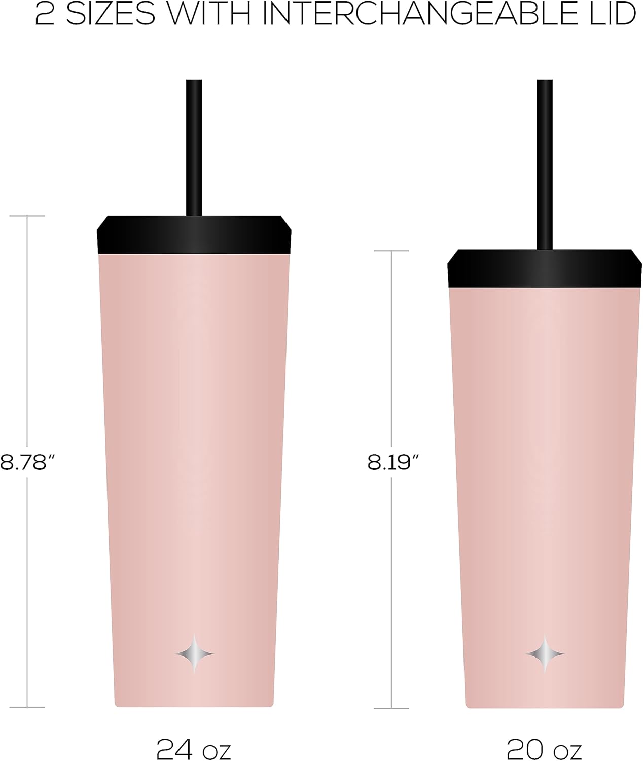 Triple Insulated 20oz Tumbler with Lid and Straw (2 Each) Vacuum Double Wall Stainless Steel Tumbler, Copper Lined for 12Hr Hold/Cold Drinks. Leakproof Water Bottle, Tea or Iced Coffee Cup