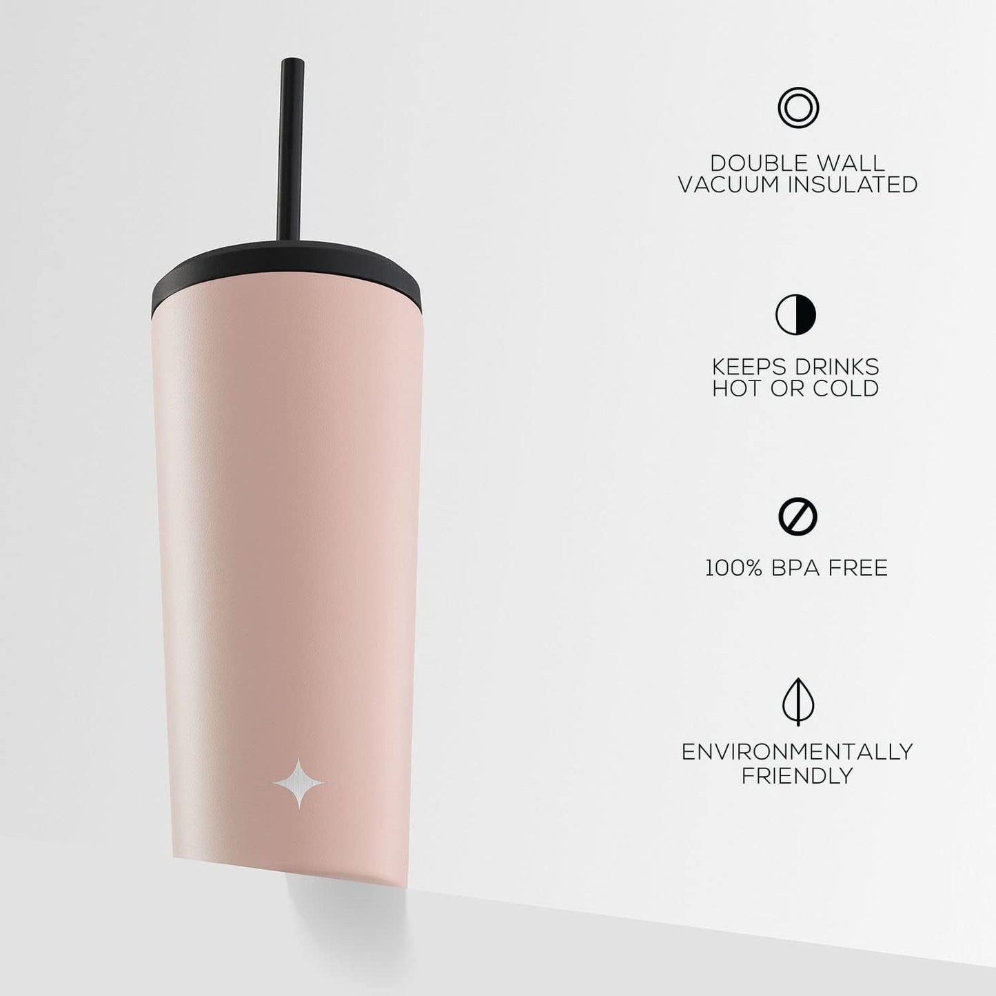 Triple Insulated 20oz Tumbler with Lid and Straw (2 Each) Vacuum Double Wall Stainless Steel Tumbler, Copper Lined for 12Hr Hold/Cold Drinks. Leakproof Water Bottle, Tea or Iced Coffee Cup