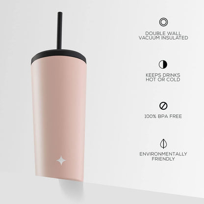 Triple Insulated 20oz Tumbler with Lid and Straw (2 Each) Vacuum Double Wall Stainless Steel Tumbler, Copper Lined for 12Hr Hold/Cold Drinks. Leakproof Water Bottle, Tea or Iced Coffee Cup