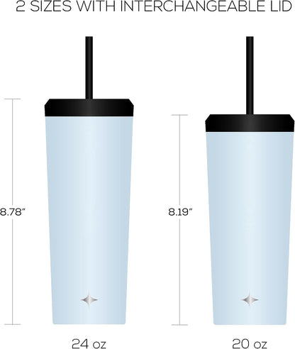 Triple Insulated 20oz Tumbler with Lid and Straw (2 Each) Vacuum Double Wall Stainless Steel Tumbler, Copper Lined for 12Hr Hold/Cold Drinks. Leakproof Water Bottle, Tea or Iced Coffee Cup