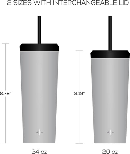 Triple Insulated 20oz Tumbler with Lid and Straw (2 Each) Vacuum Double Wall Stainless Steel Tumbler, Copper Lined for 12Hr Hold/Cold Drinks. Leakproof Water Bottle, Tea or Iced Coffee Cup