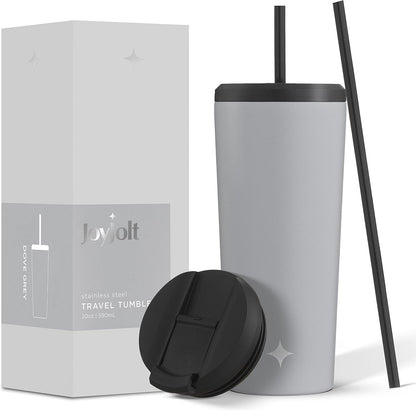 Triple Insulated 20oz Tumbler with Lid and Straw (2 Each) Vacuum Double Wall Stainless Steel Tumbler, Copper Lined for 12Hr Hold/Cold Drinks. Leakproof Water Bottle, Tea or Iced Coffee Cup