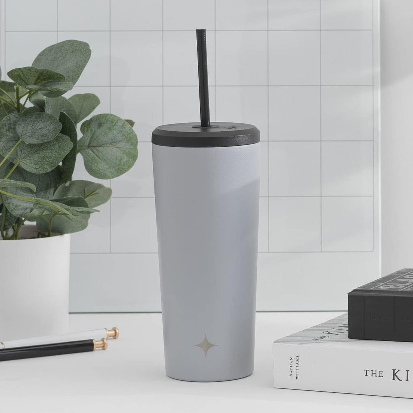 Triple Insulated 20oz Tumbler with Lid and Straw (2 Each) Vacuum Double Wall Stainless Steel Tumbler, Copper Lined for 12Hr Hold/Cold Drinks. Leakproof Water Bottle, Tea or Iced Coffee Cup