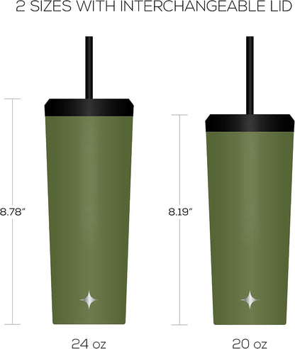 Triple Insulated 20oz Tumbler with Lid and Straw (2 Each) Vacuum Double Wall Stainless Steel Tumbler, Copper Lined for 12Hr Hold/Cold Drinks. Leakproof Water Bottle, Tea or Iced Coffee Cup