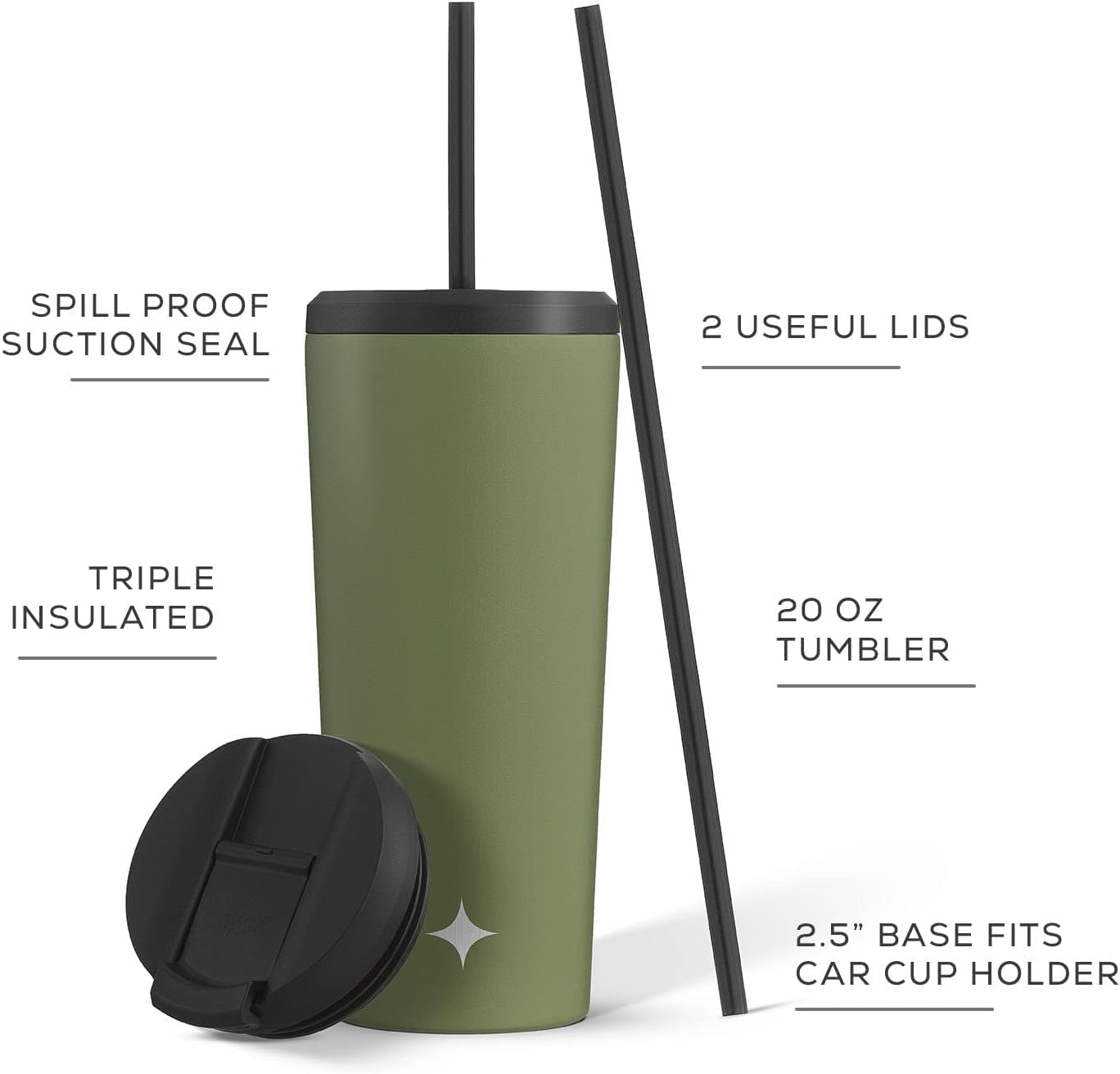 Triple Insulated 20oz Tumbler with Lid and Straw (2 Each) Vacuum Double Wall Stainless Steel Tumbler, Copper Lined for 12Hr Hold/Cold Drinks. Leakproof Water Bottle, Tea or Iced Coffee Cup