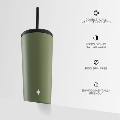 Triple Insulated 20oz Tumbler with Lid and Straw (2 Each) Vacuum Double Wall Stainless Steel Tumbler, Copper Lined for 12Hr Hold/Cold Drinks. Leakproof Water Bottle, Tea or Iced Coffee Cup