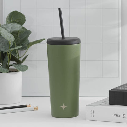 Triple Insulated 20oz Tumbler with Lid and Straw (2 Each) Vacuum Double Wall Stainless Steel Tumbler, Copper Lined for 12Hr Hold/Cold Drinks. Leakproof Water Bottle, Tea or Iced Coffee Cup