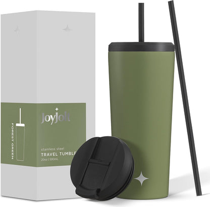Triple Insulated 20oz Tumbler with Lid and Straw (2 Each) Vacuum Double Wall Stainless Steel Tumbler, Copper Lined for 12Hr Hold/Cold Drinks. Leakproof Water Bottle, Tea or Iced Coffee Cup