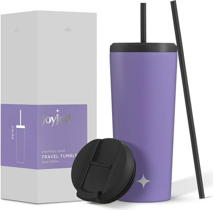 Triple Insulated 20oz Tumbler with Lid and Straw (2 Each) Vacuum Double Wall Stainless Steel Tumbler, Copper Lined for 12Hr Hold/Cold Drinks. Leakproof Water Bottle, Tea or Iced Coffee Cup
