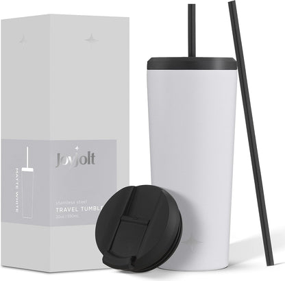 Triple Insulated 20oz Tumbler with Lid and Straw (2 Each) Vacuum Double Wall Stainless Steel Tumbler, Copper Lined for 12Hr Hold/Cold Drinks. Leakproof Water Bottle, Tea or Iced Coffee Cup