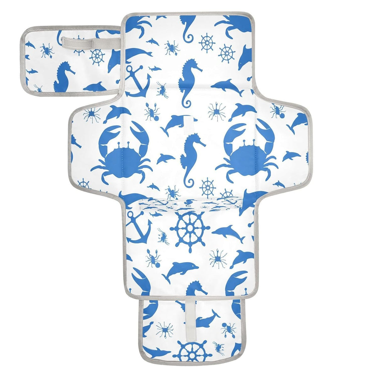 Oceanic Silhouette Portable Diaper Changing Pad, Waterproof Baby Changing Mat with Storage Pocket & Built-in Pillow, Foldable Travel Pad, Newborn Gift Set for Boy Girl