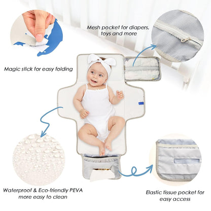 Oceanic Silhouette Portable Diaper Changing Pad, Waterproof Baby Changing Mat with Storage Pocket & Built-in Pillow, Foldable Travel Pad, Newborn Gift Set for Boy Girl