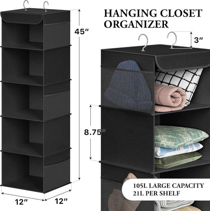 5 Shelf Hanging Closet Organizer, Gray