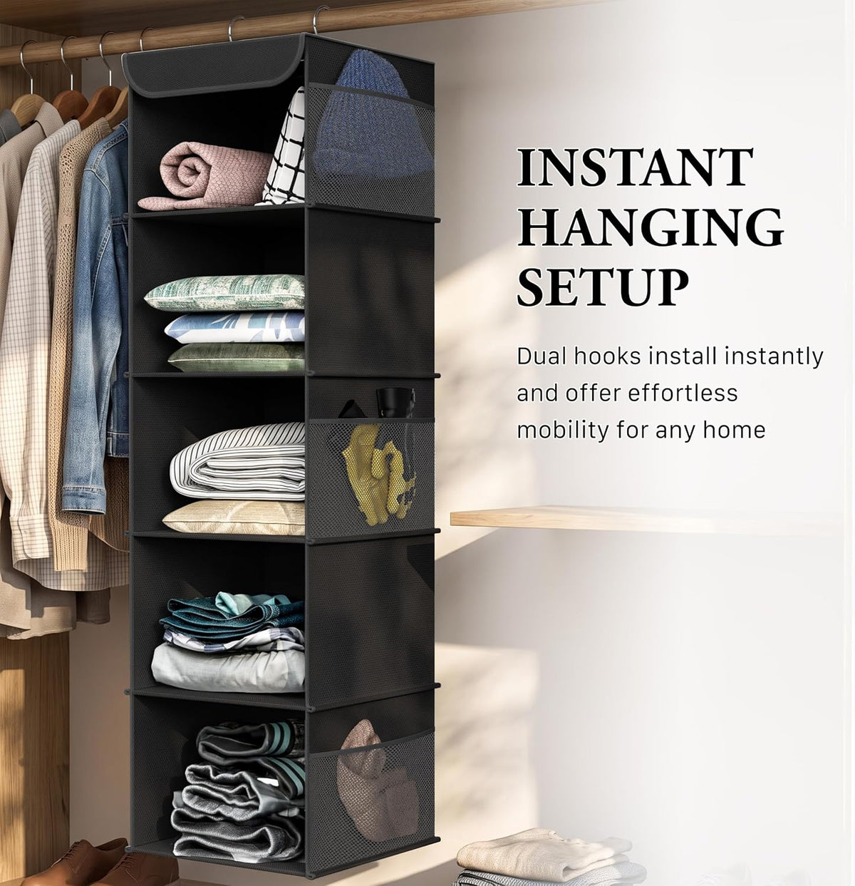 5 Shelf Hanging Closet Organizer, Gray