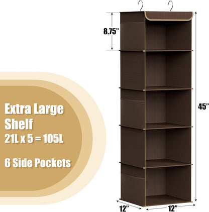 5 Shelf Hanging Closet Organizer, Gray
