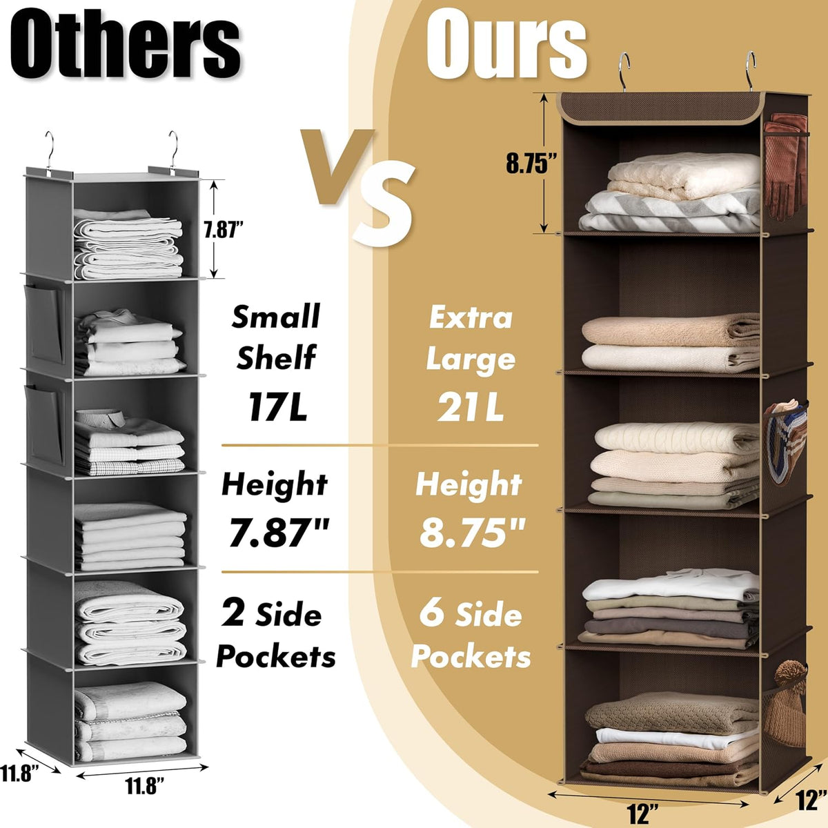5 Shelf Hanging Closet Organizer, Gray