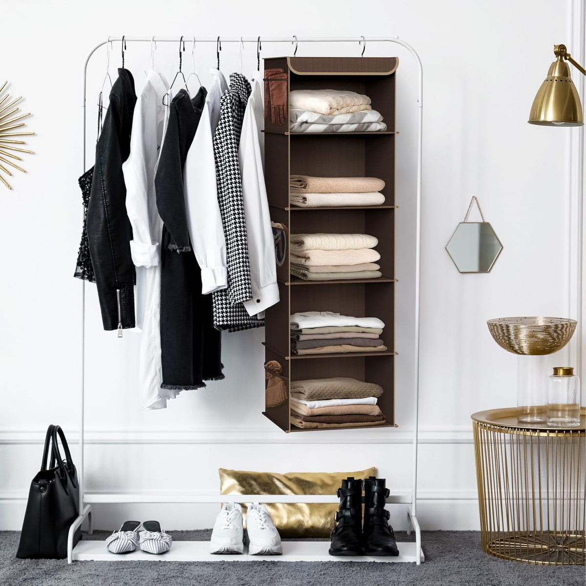 5 Shelf Hanging Closet Organizer, Gray