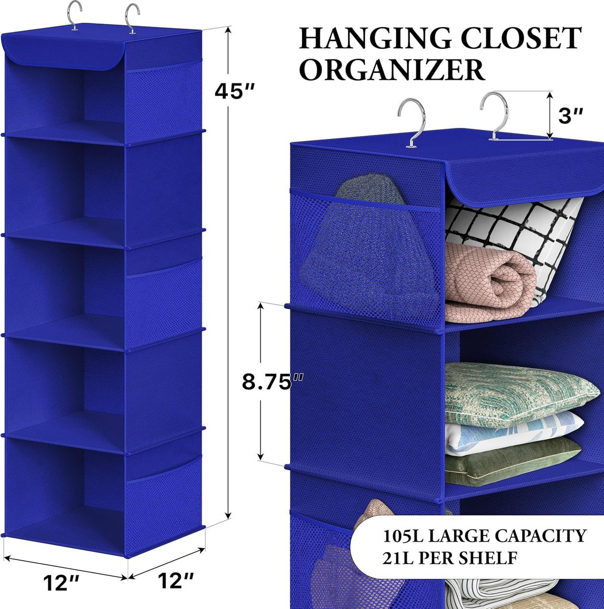 5 Shelf Hanging Closet Organizer, Gray