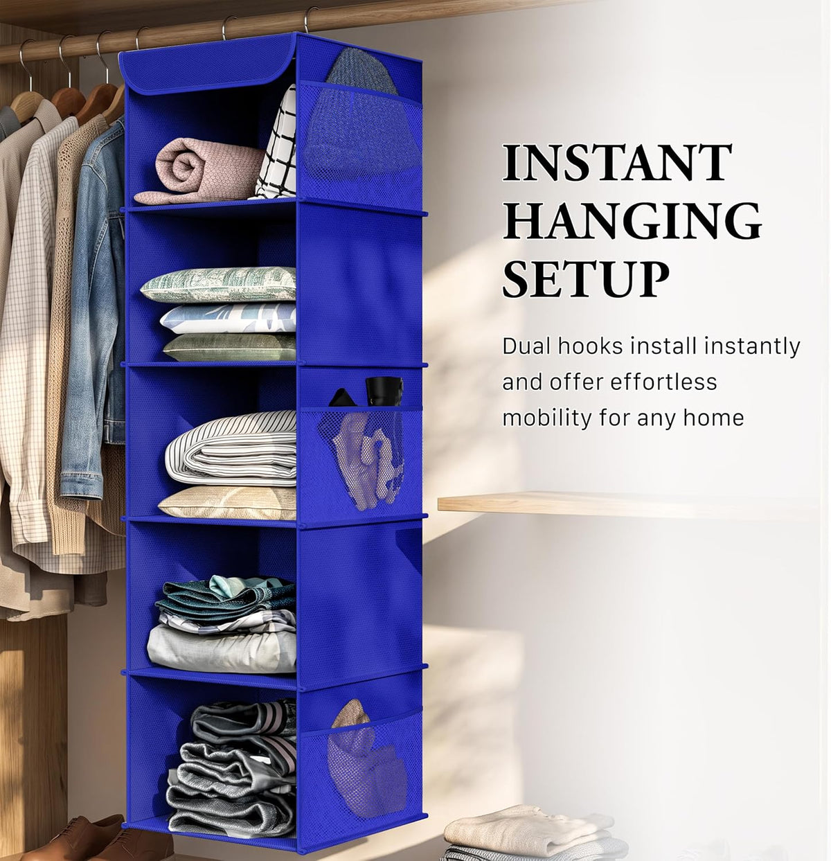 5 Shelf Hanging Closet Organizer, Gray