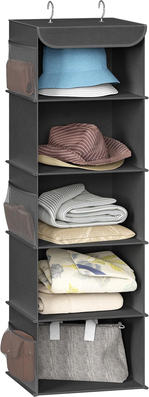 5 Shelf Hanging Closet Organizer, Gray