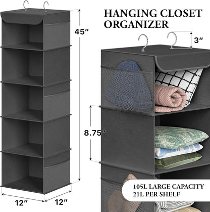 5 Shelf Hanging Closet Organizer, Gray