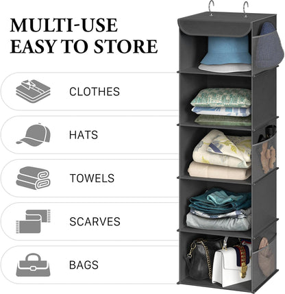 5 Shelf Hanging Closet Organizer, Gray