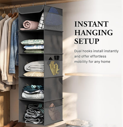 5 Shelf Hanging Closet Organizer, Gray