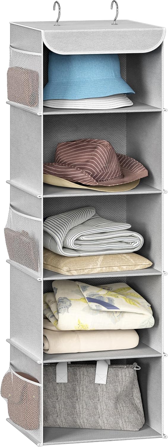 5 Shelf Hanging Closet Organizer, Gray