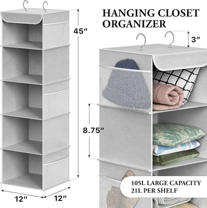 5 Shelf Hanging Closet Organizer, Gray