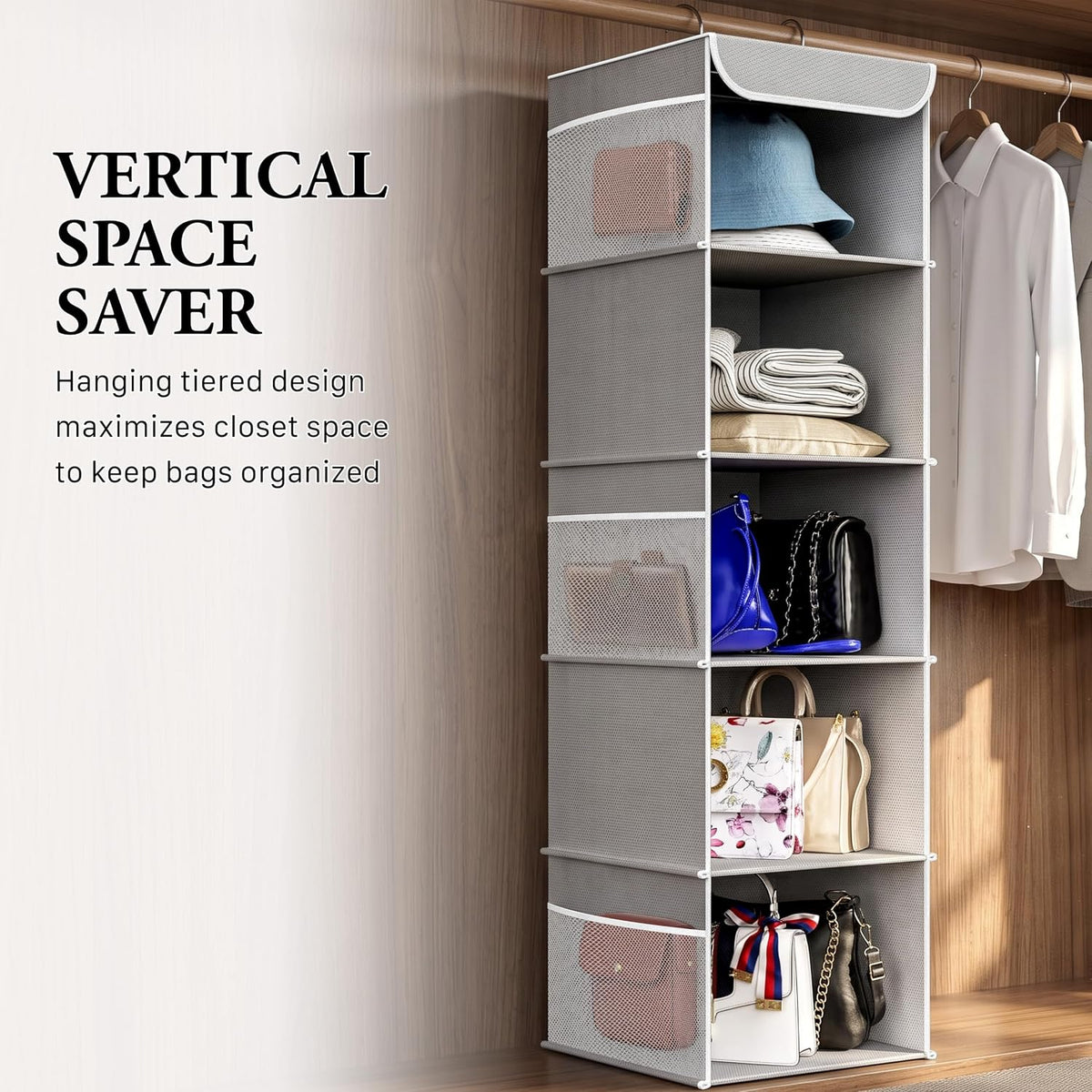 5 Shelf Hanging Closet Organizer, Gray