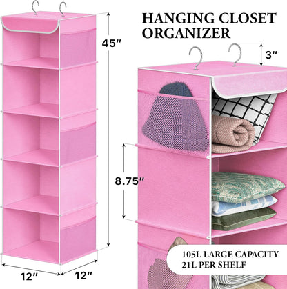 5 Shelf Hanging Closet Organizer, Gray