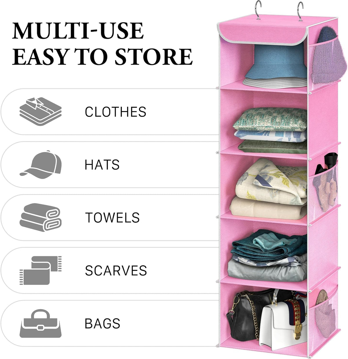 5 Shelf Hanging Closet Organizer, Gray
