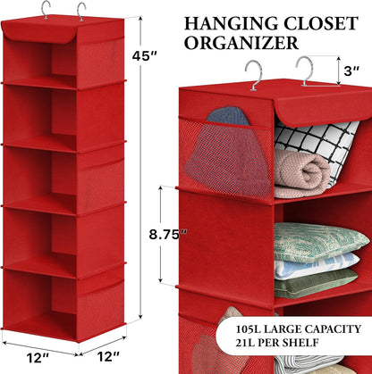 5 Shelf Hanging Closet Organizer, Gray