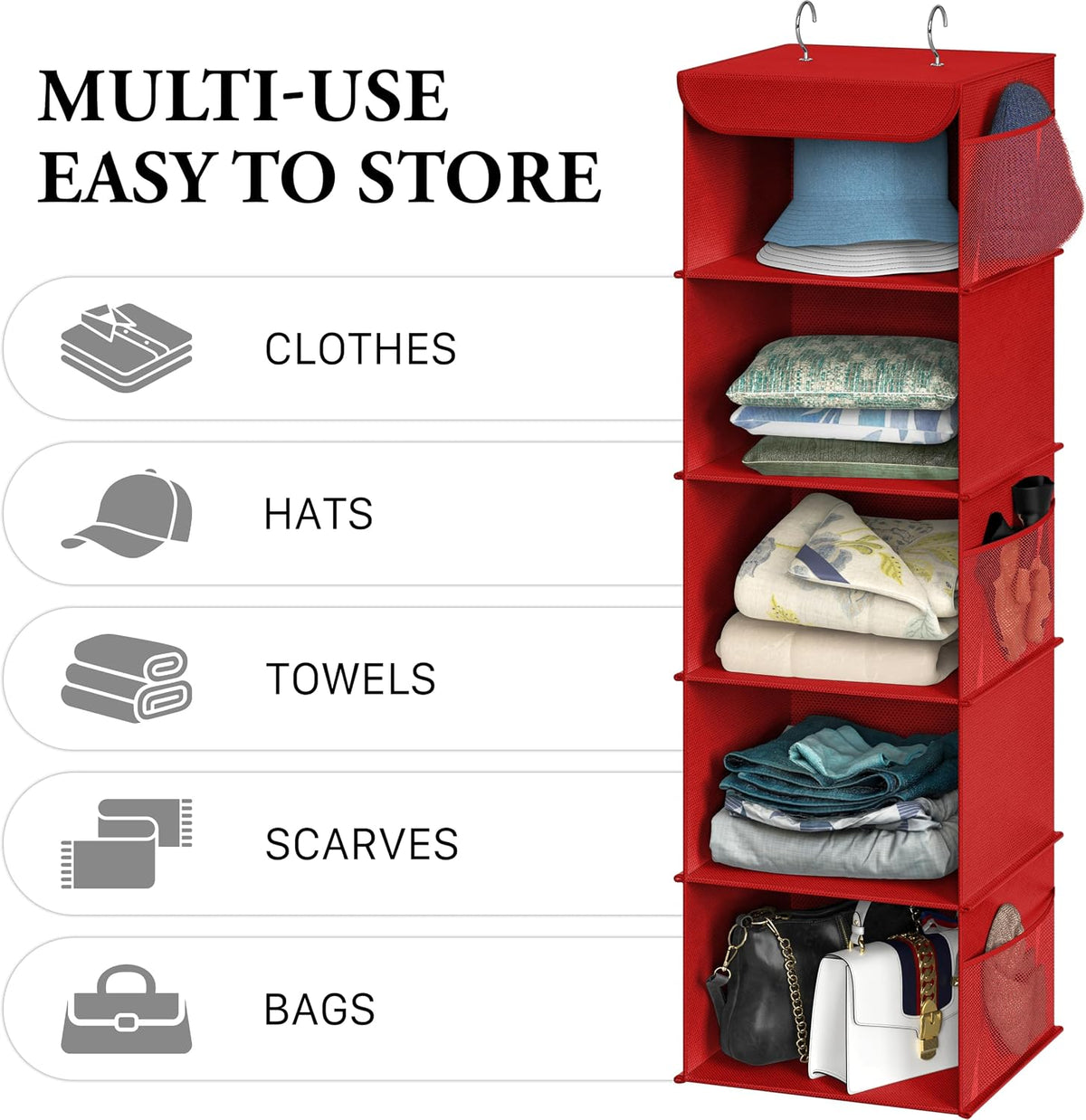 5 Shelf Hanging Closet Organizer, Gray