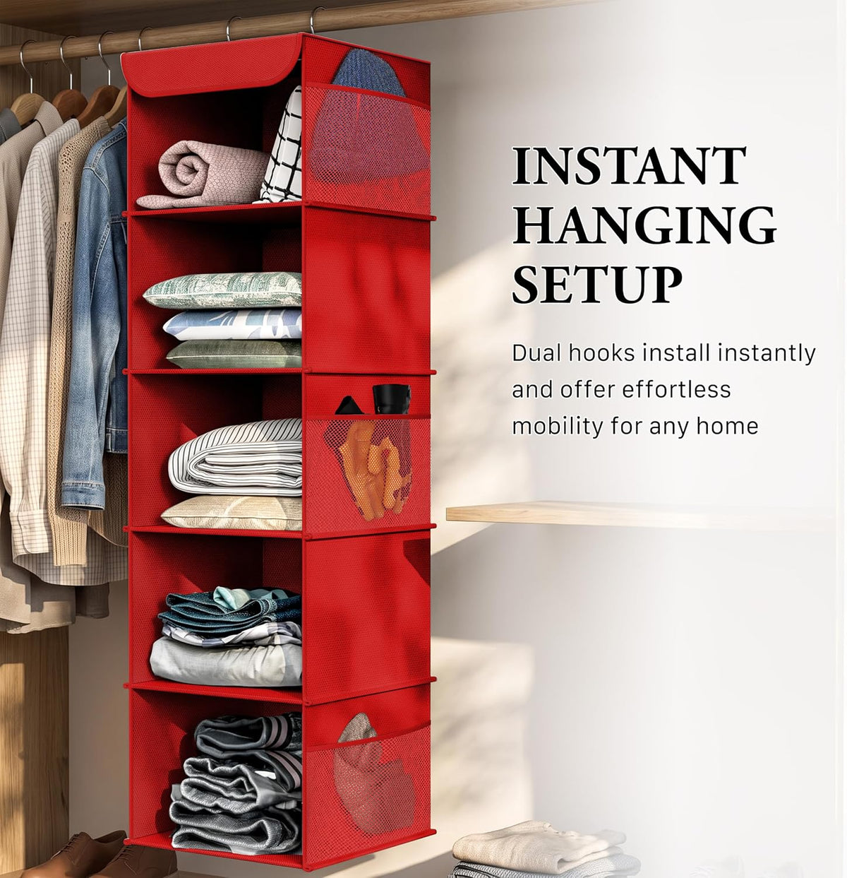 5 Shelf Hanging Closet Organizer, Gray