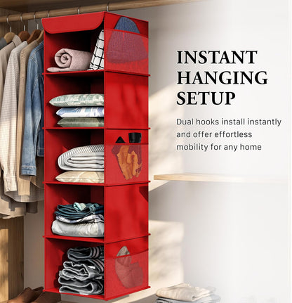 5 Shelf Hanging Closet Organizer, Gray