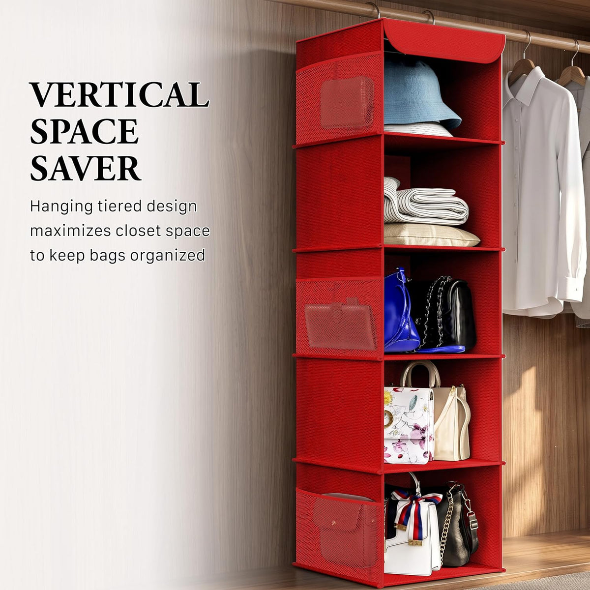 5 Shelf Hanging Closet Organizer, Gray