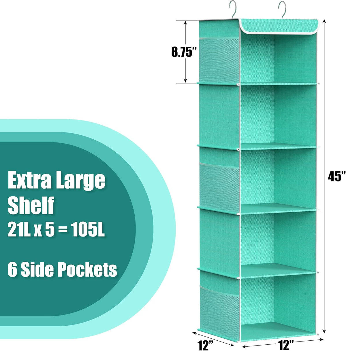5 Shelf Hanging Closet Organizer, Gray