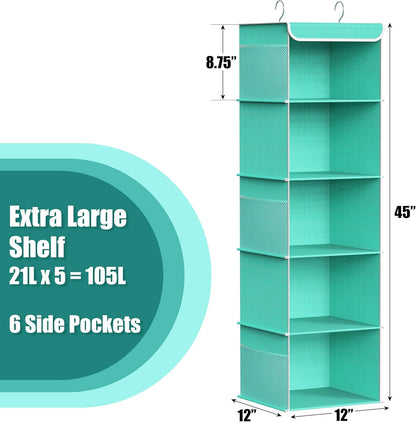 5 Shelf Hanging Closet Organizer, Gray